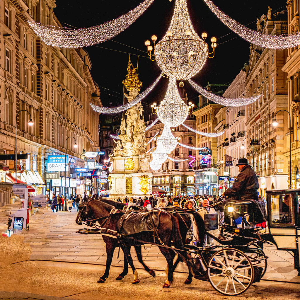 Weihnachtsbeleuchtung in Wien - Fiaker am Graben - www.wien-erleben