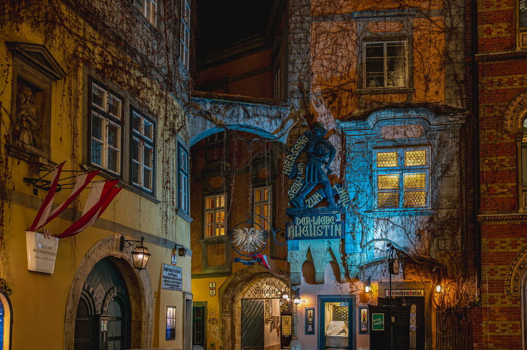 Griechennridl Wien Vienna - miz Giechengasse und Bild vom lieben Augustin - www.wien-erleben.com