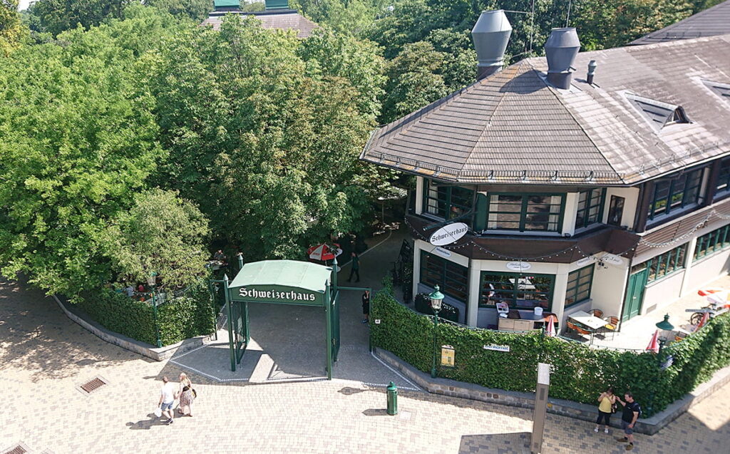 Das Schweizerhaus im Wiener Prater - der Eingangsbereich von oben - www.wien-erleben - Fotos by Peter Muck